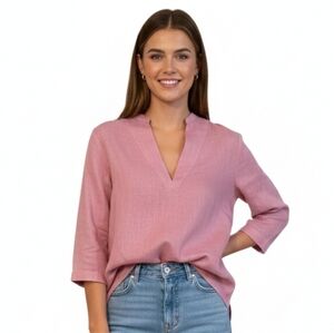 Lintico NWT Elegant Pink Women's 100% Linen High Low Hem 3/4 Sleeve Top Small